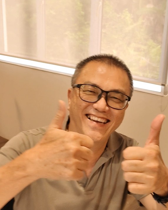 A participant laughing during a session